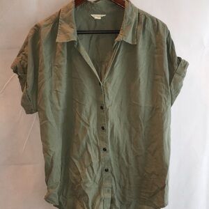 Caslon Linen Blend Short Sleeve Button Down Blouse | Size L